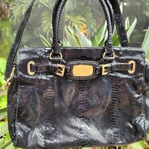 Michael Kors Black Hamilton Glossy Python Snakeskin Bag In EUC. Stunning Bag!